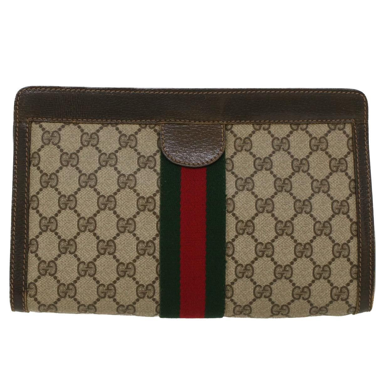 GUCCI GG Canvas Web Sherry Line Clutch Bag Beige 41•014•2125•28 Auth ep1043