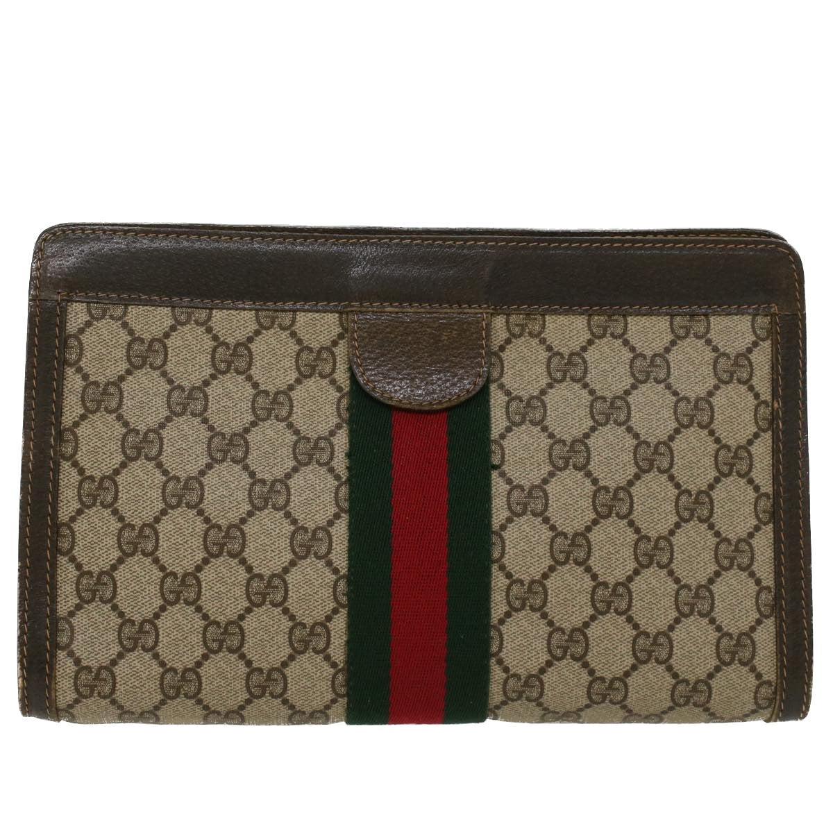 GUCCI GG Canvas Web Sherry Line Clutch Bag Beige 41•014•2125•28 Auth ep1043 - 0