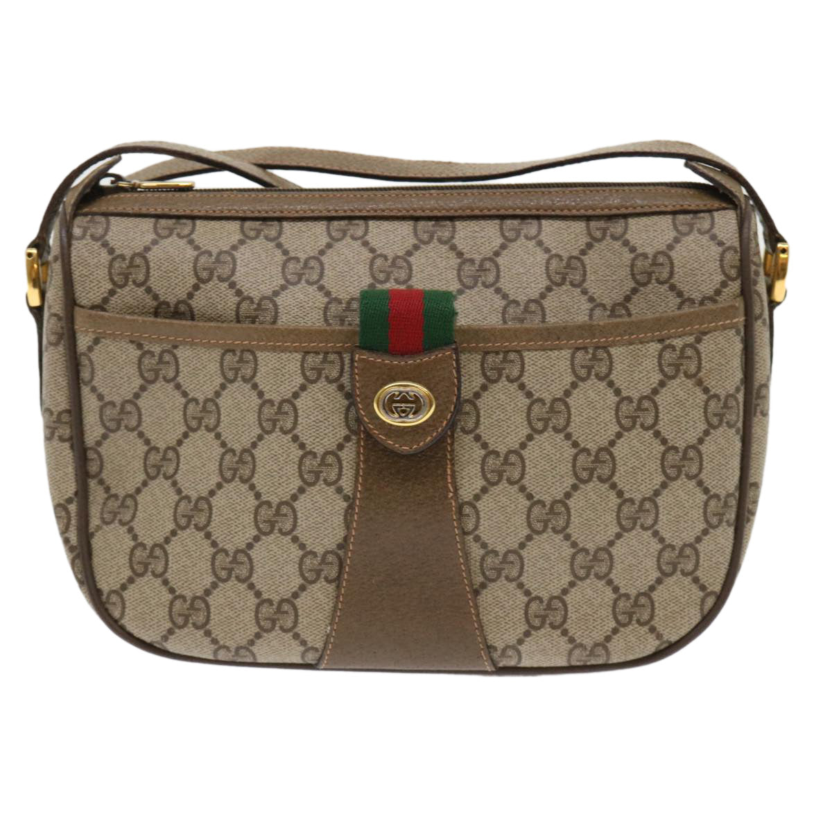 GUCCI GG Canvas Web Sherry Line Shoulder Bag Beige Red 89.02.032 Auth ep1044