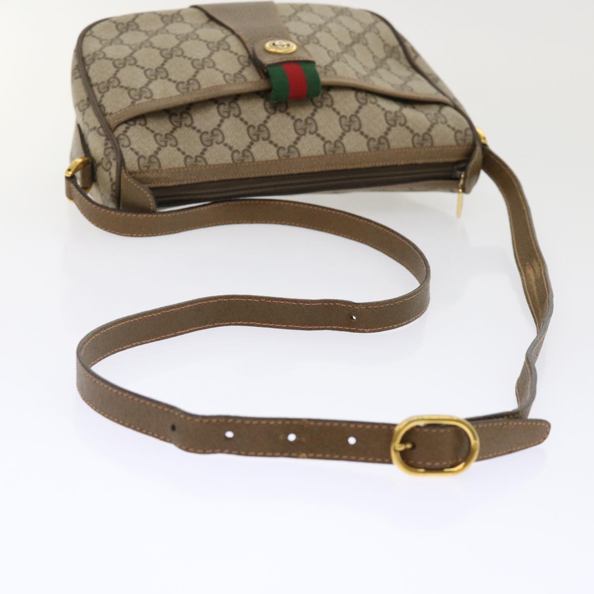 GUCCI GG Canvas Web Sherry Line Shoulder Bag Beige Red 89.02.032 Auth ep1044