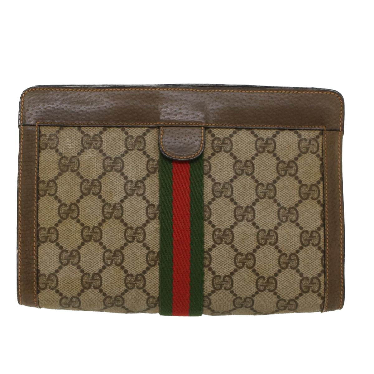 GUCCI GG Canvas Web Sherry Line Clutch Bag Beige Red 89•01•001 Auth ep1055