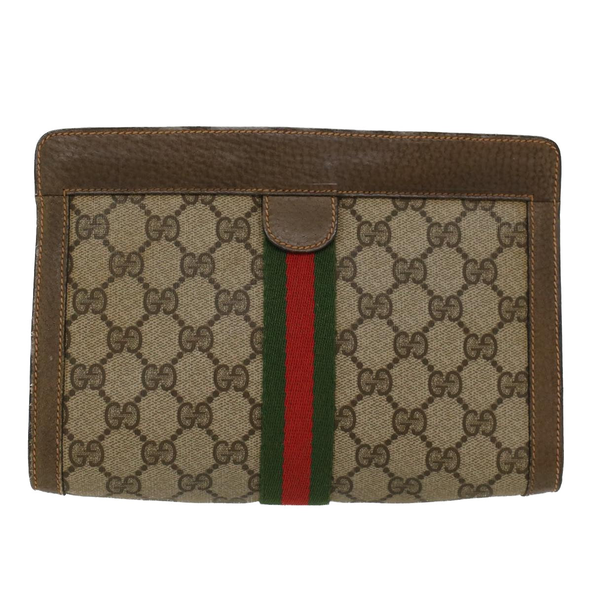 GUCCI GG Canvas Web Sherry Line Clutch Bag Beige Red 89•01•001 Auth ep1055 - 0