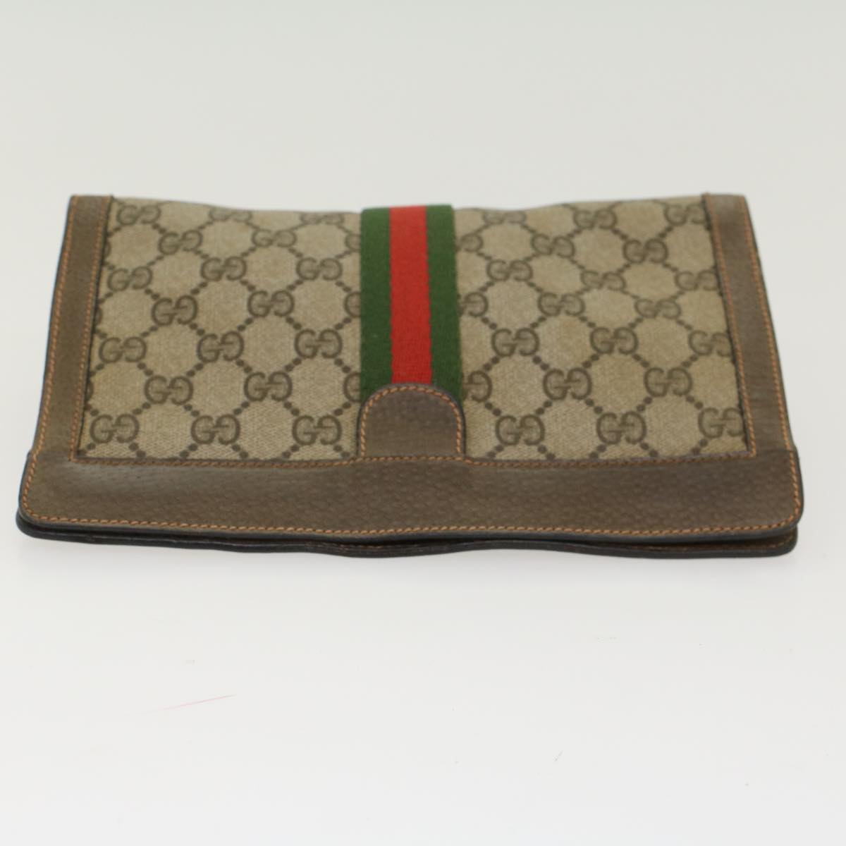 GUCCI GG Canvas Web Sherry Line Clutch Bag Beige Red 89•01•001 Auth ep1055