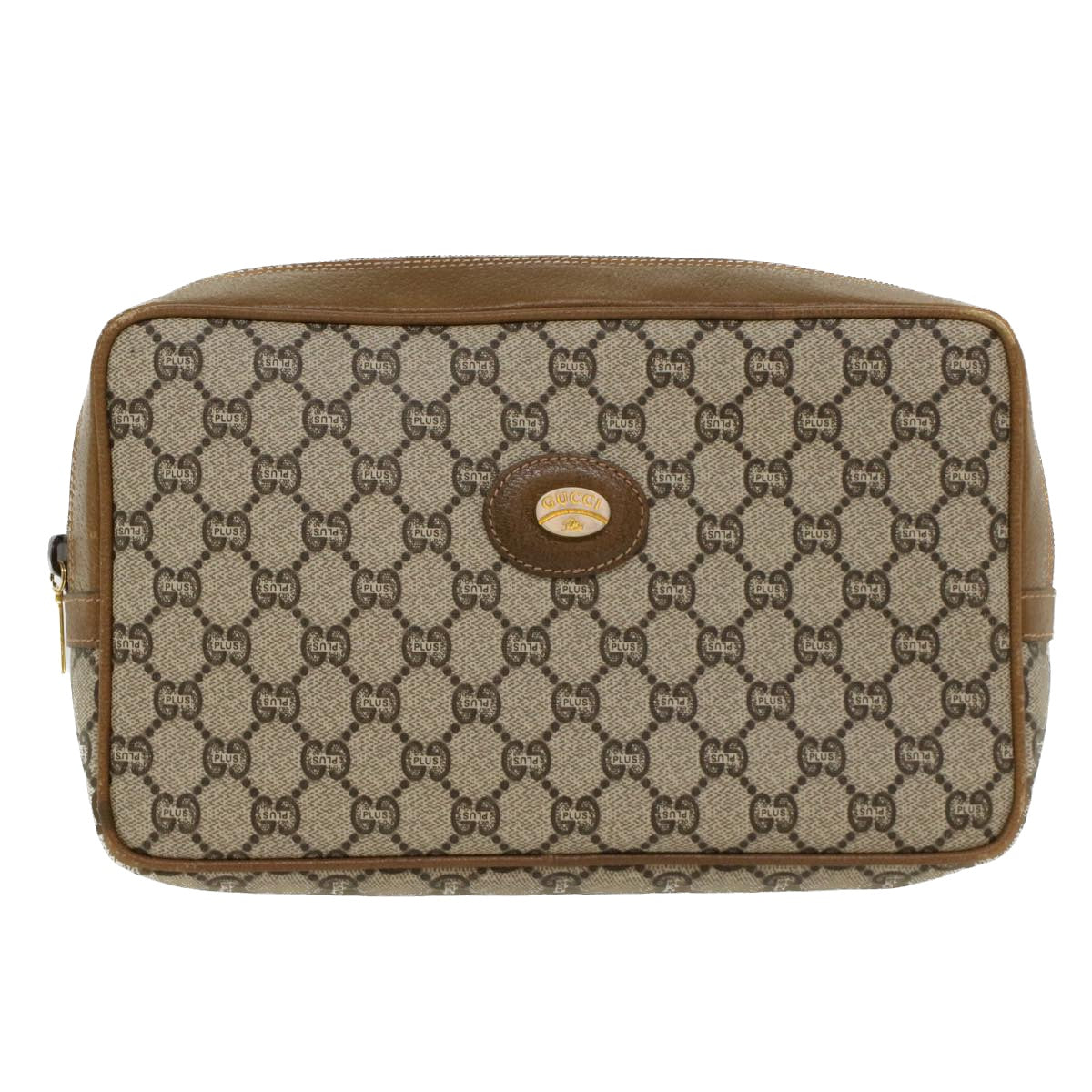 GUCCI GG Plus Canvas Clutch Bag PVC Leather Beige Auth ep1069