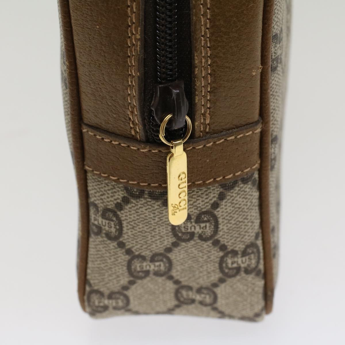 GUCCI GG Plus Canvas Clutch Bag PVC Leather Beige Auth ep1069