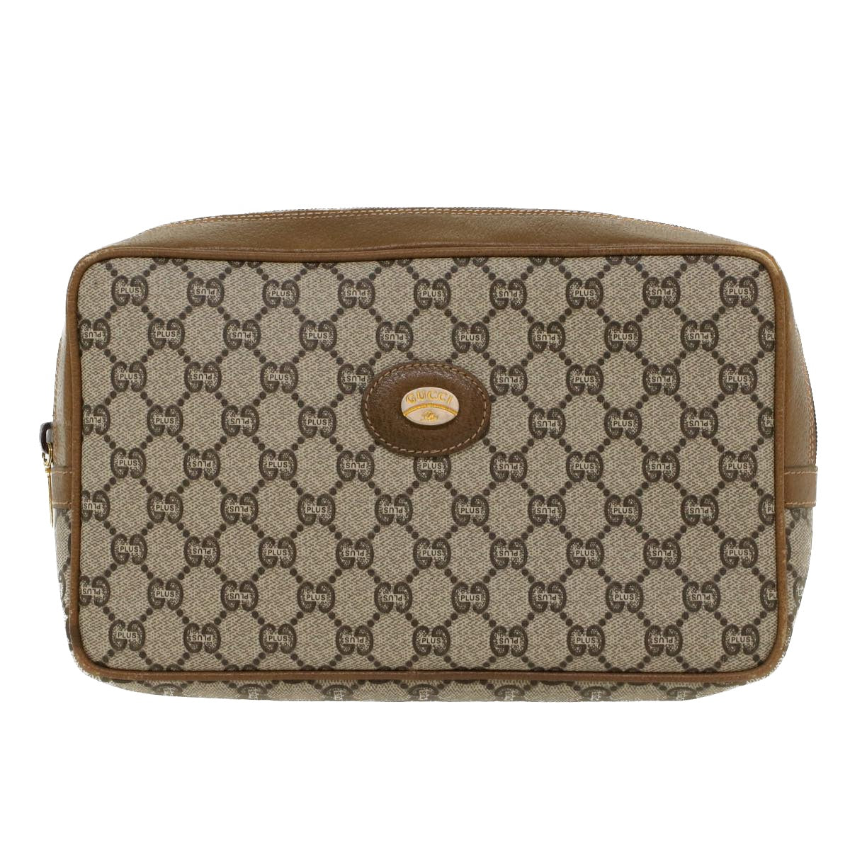 GUCCI GG Plus Canvas Clutch Bag PVC Leather Beige Auth ep1069