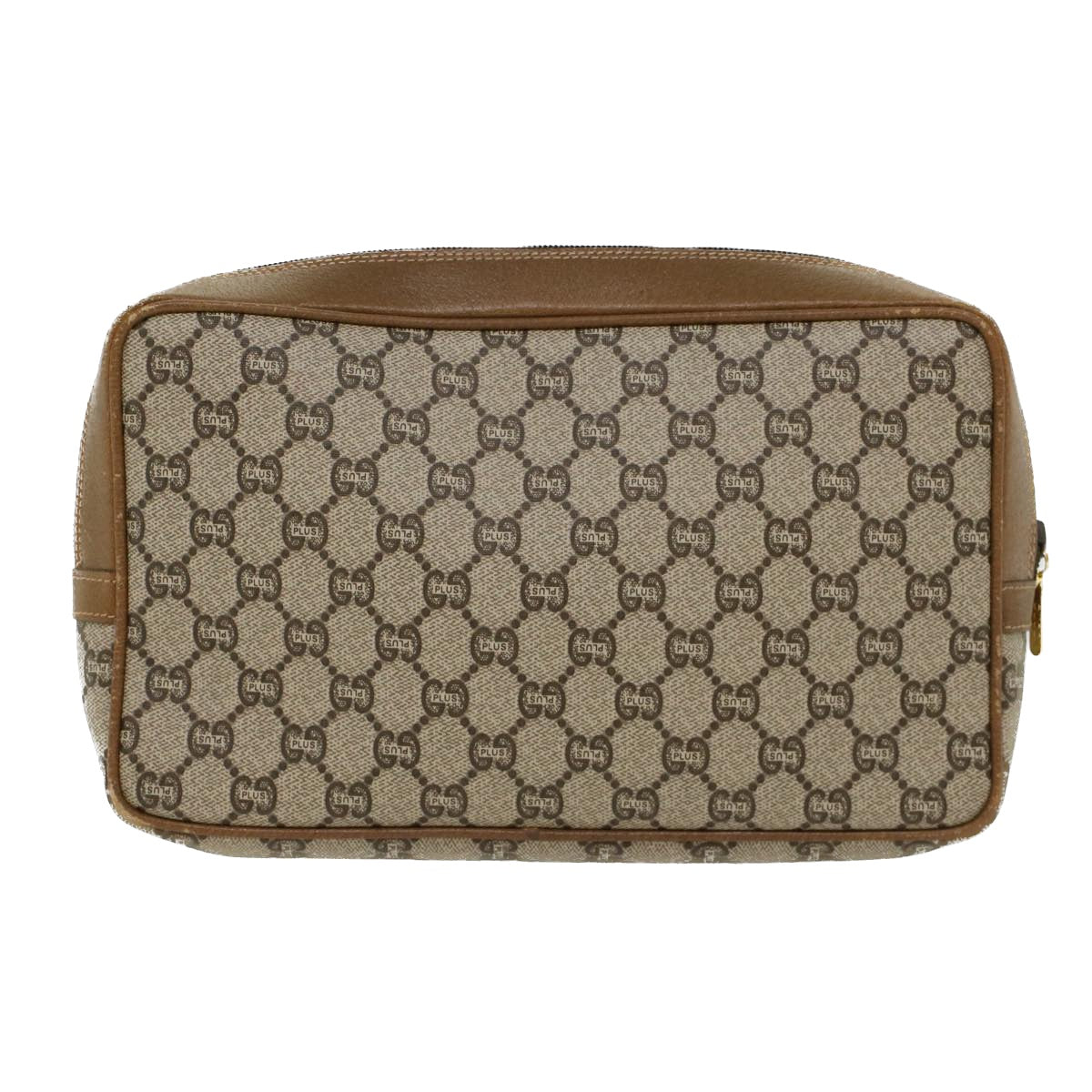 GUCCI GG Plus Canvas Clutch Bag PVC Leather Beige Auth ep1069 - 0