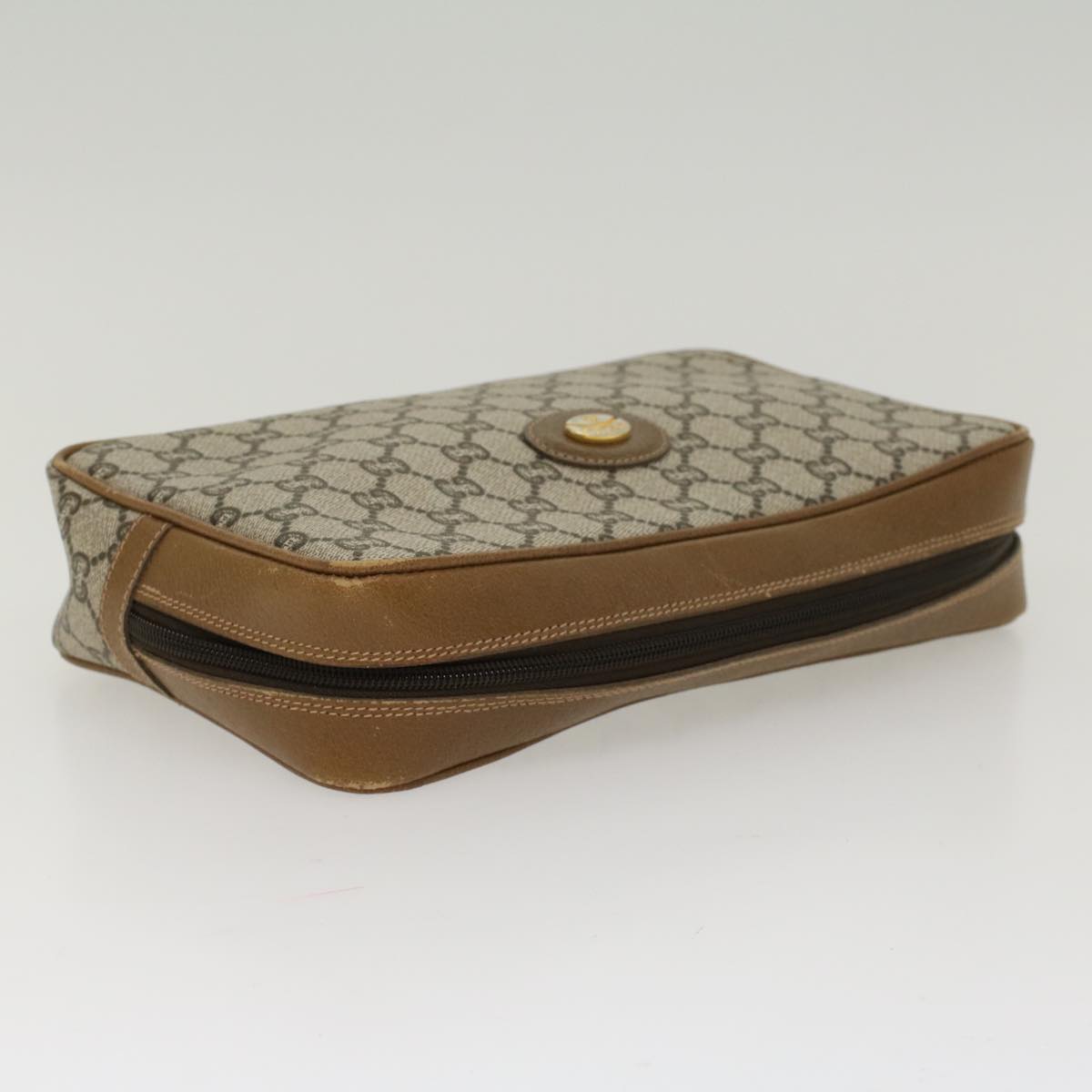 GUCCI GG Plus Canvas Clutch Bag PVC Leather Beige Auth ep1069