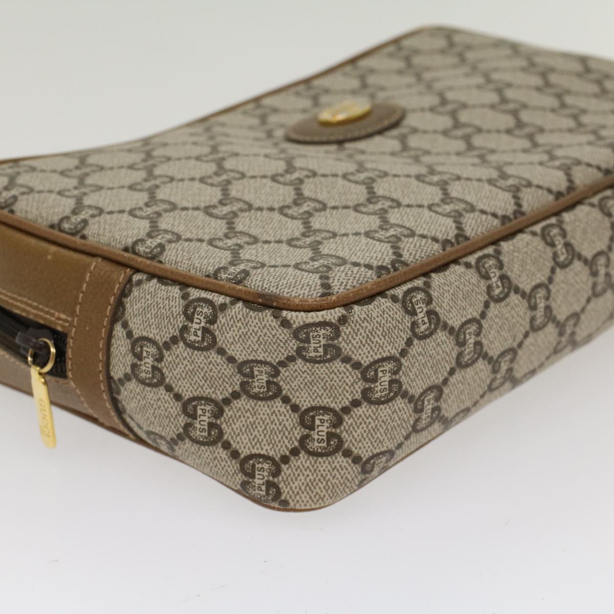 GUCCI GG Plus Canvas Clutch Bag PVC Leather Beige Auth ep1069