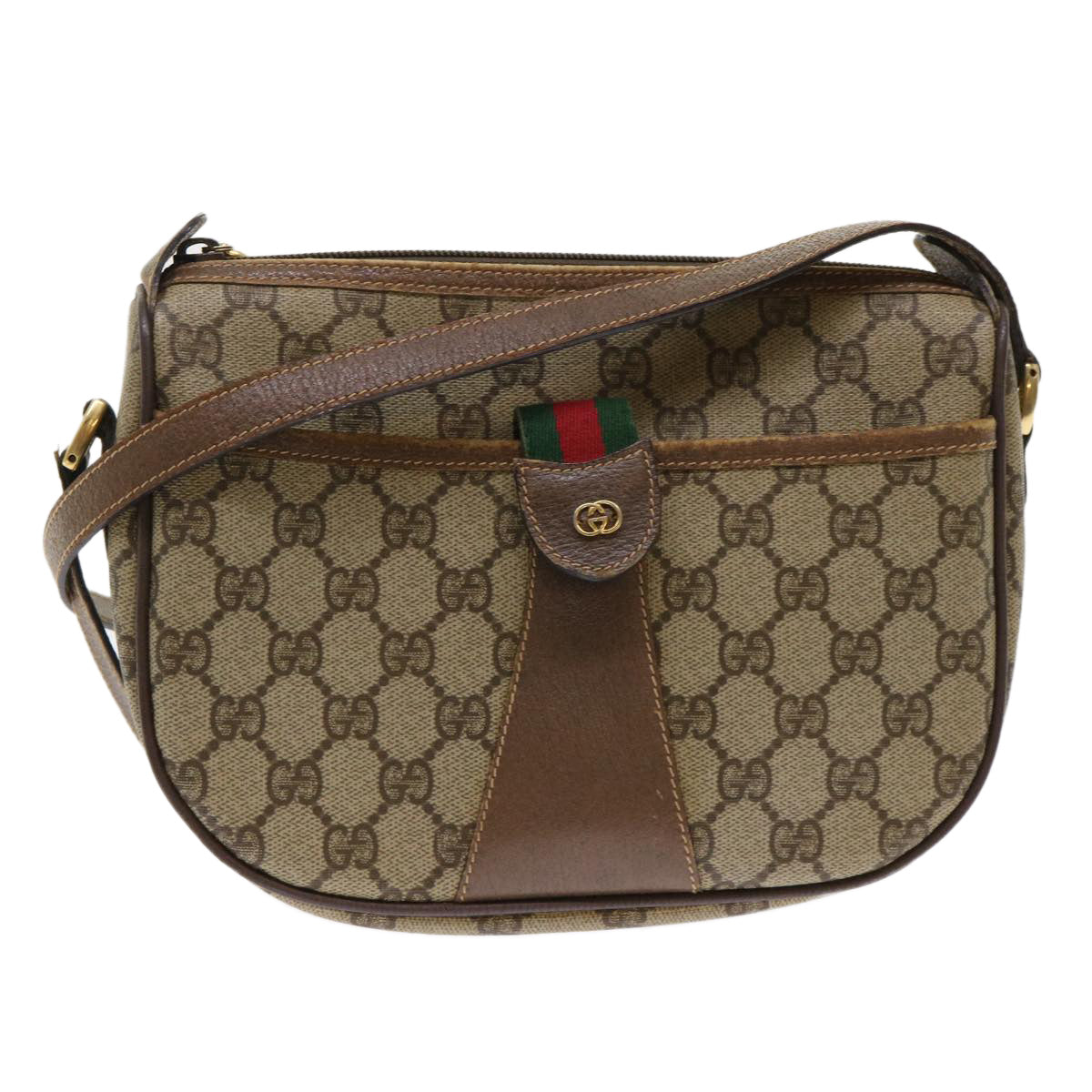 GUCCI GG Canvas Web Sherry Line Shoulder Bag Beige Red 001•58•6177 Auth ep1075