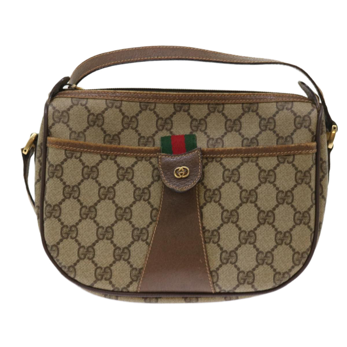 GUCCI GG Canvas Web Sherry Line Shoulder Bag Beige Red 001•58•6177 Auth ep1075