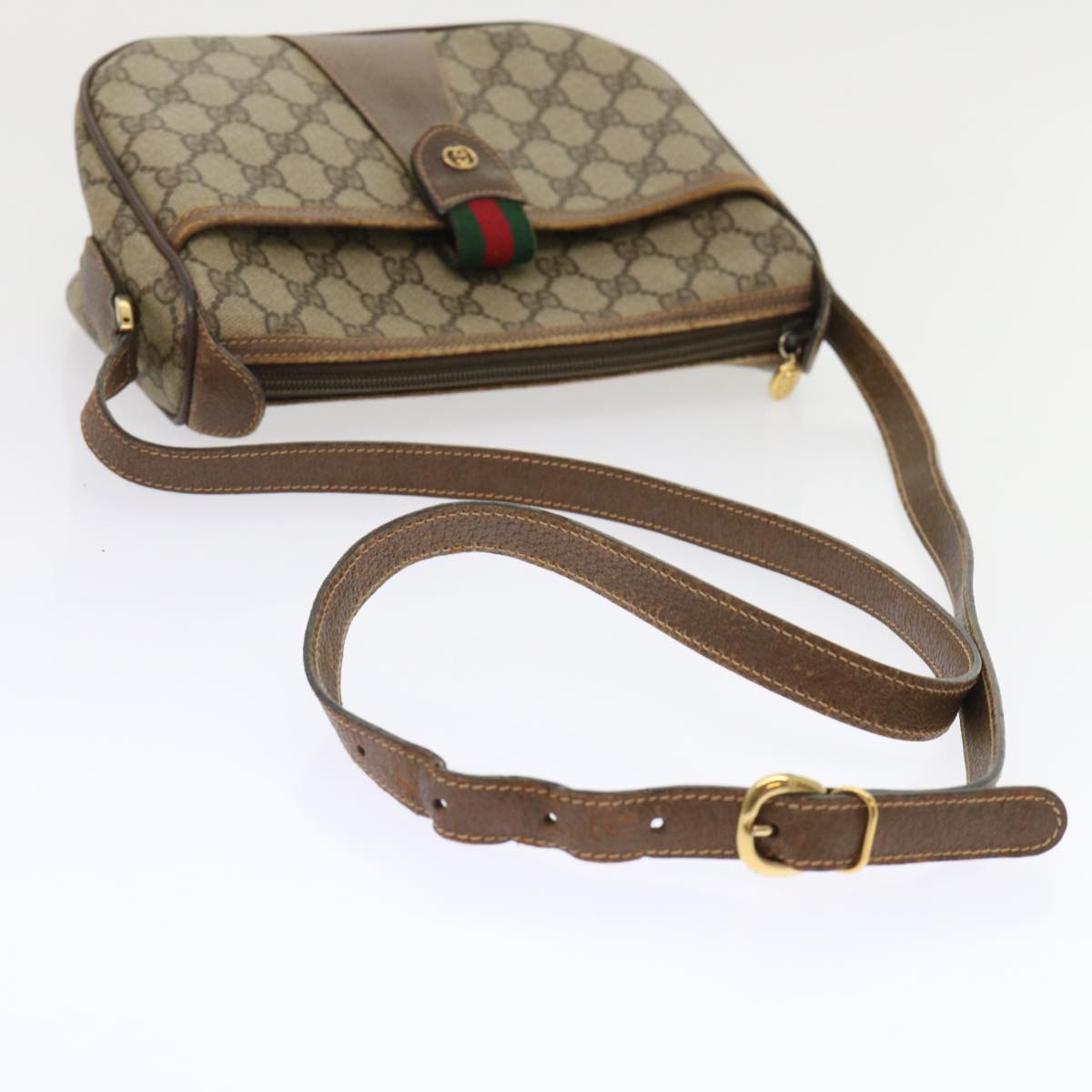 GUCCI GG Canvas Web Sherry Line Shoulder Bag Beige Red 001•58•6177 Auth ep1075