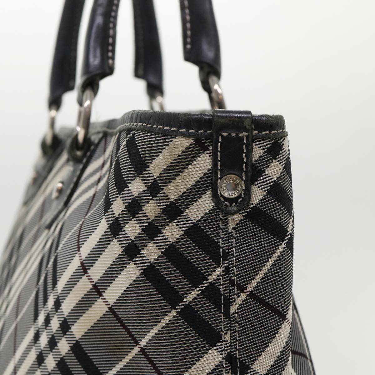 BURBERRY Nova Check Blue Label Tote Bag Nylon Black Auth ep1077