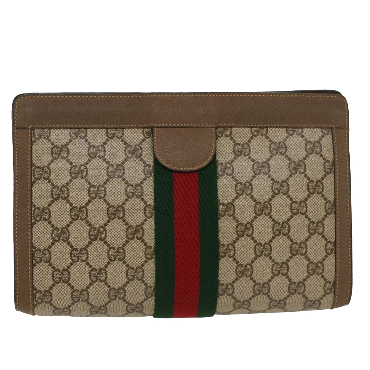 GUCCI GG Canvas Web Sherry Line Clutch Bag Beige Red 89•01•002 Auth ep1079