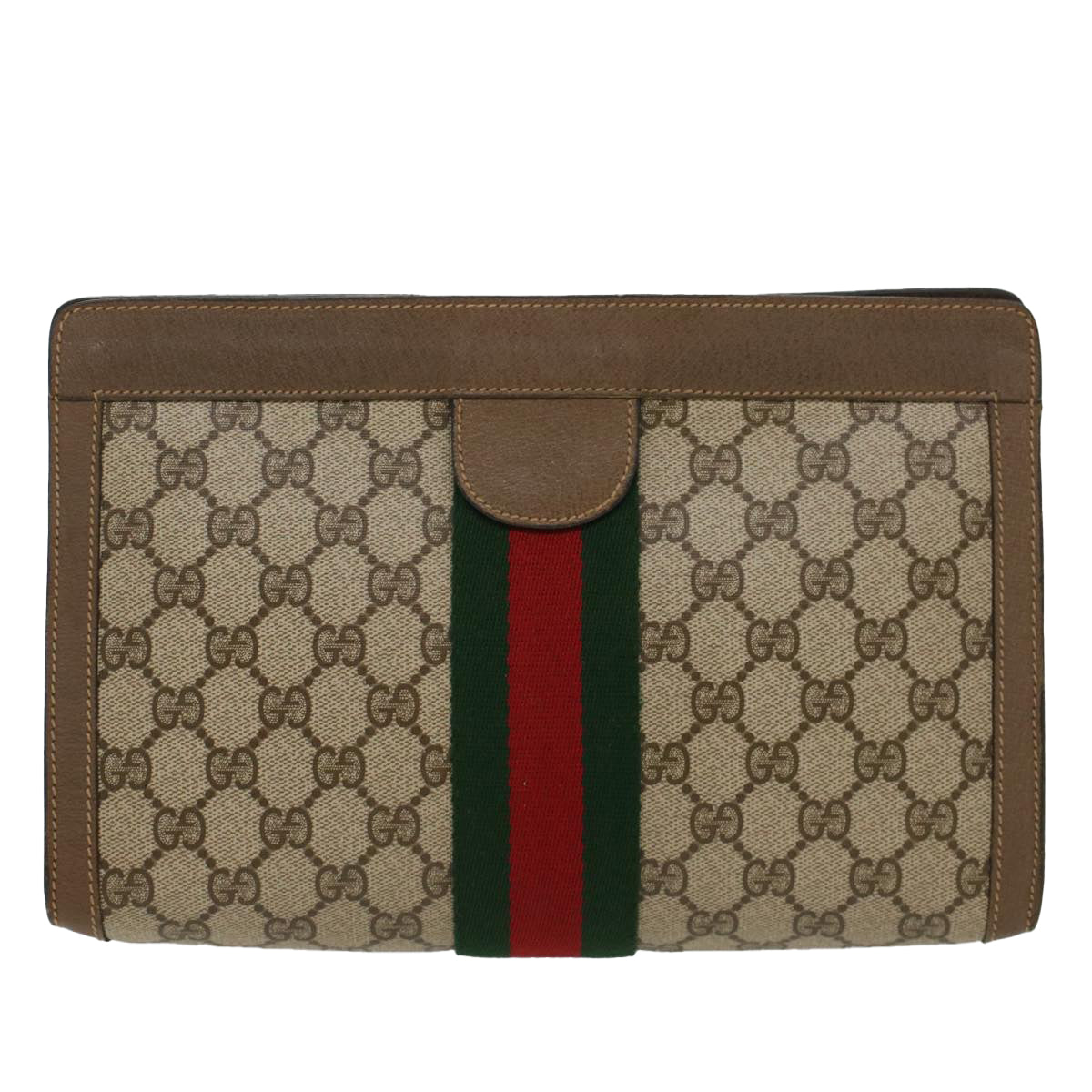 GUCCI GG Canvas Web Sherry Line Clutch Bag Beige Red 89•01•002 Auth ep1079