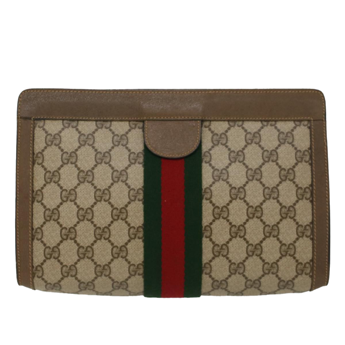 GUCCI GG Canvas Web Sherry Line Clutch Bag Beige Red 89•01•002 Auth ep1079 - 0