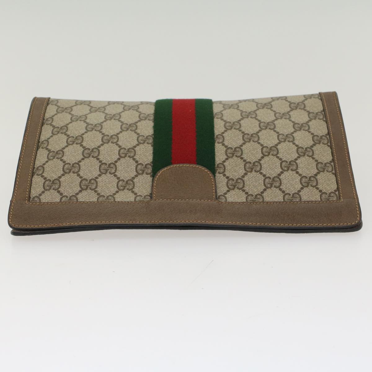 GUCCI GG Canvas Web Sherry Line Clutch Bag Beige Red 89•01•002 Auth ep1079