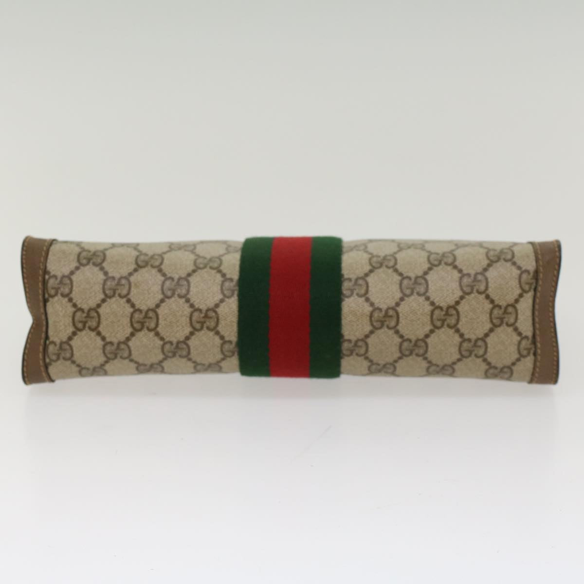 GUCCI GG Canvas Web Sherry Line Clutch Bag Beige Red 89•01•002 Auth ep1079