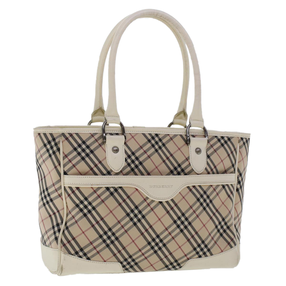 BURBERRY Nova Check Hand Bag Nylon Leather Beige Auth ep1096