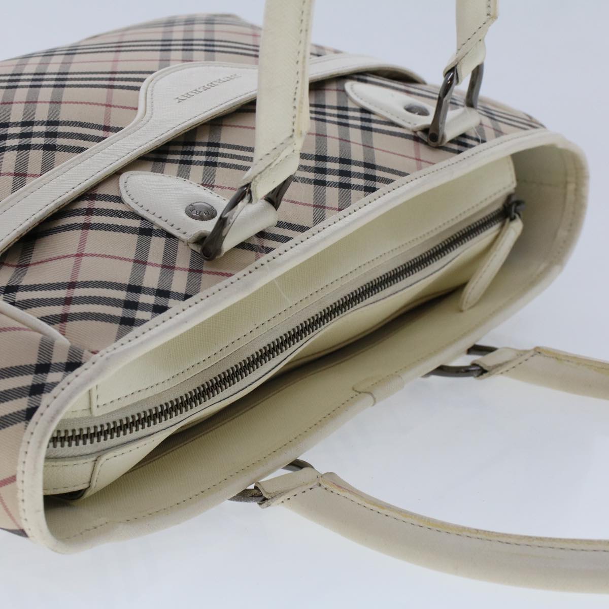 BURBERRY Nova Check Hand Bag Nylon Leather Beige Auth ep1096