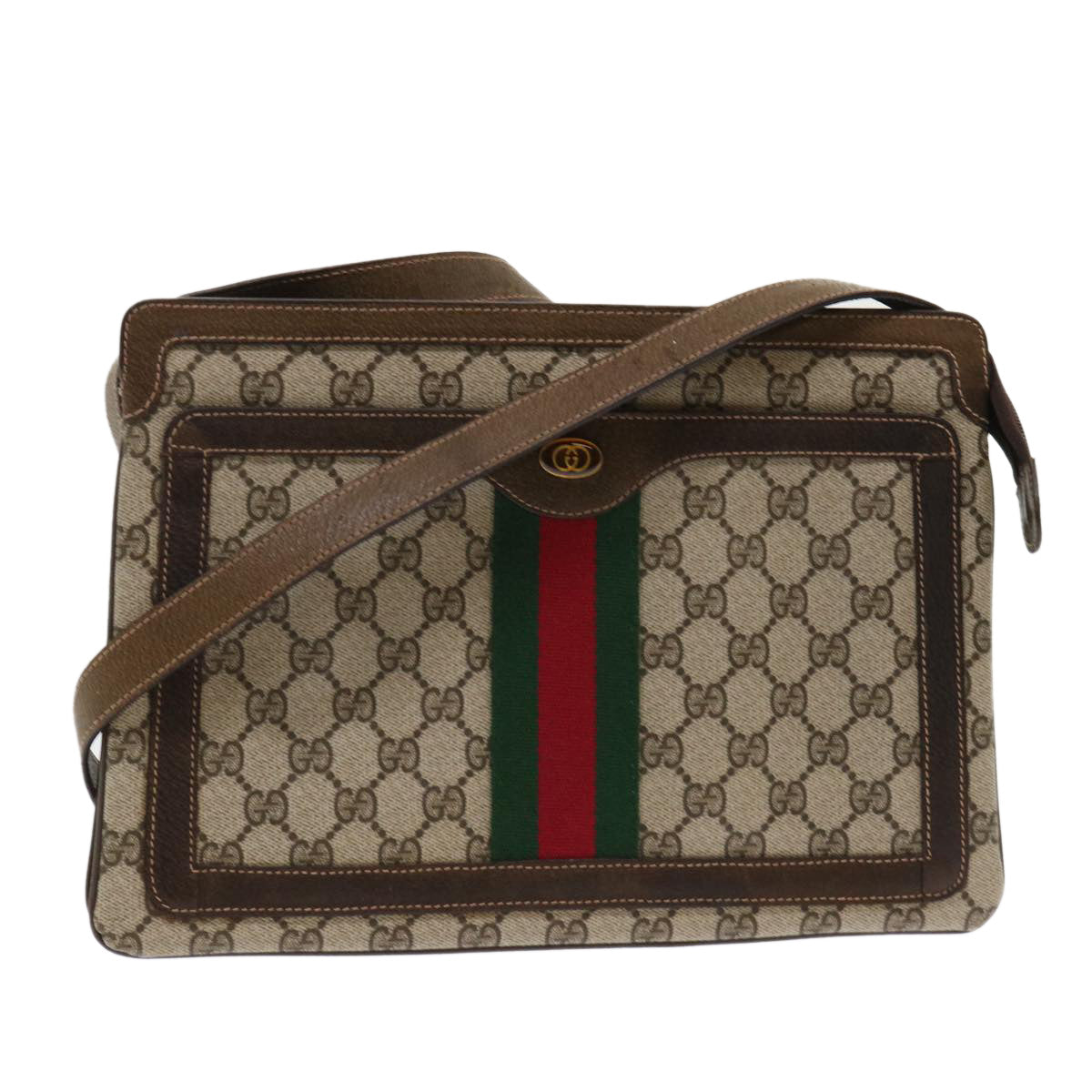 GUCCI GG Canvas Web Sherry Line Shoulder Bag Beige Red 001•16•4085 Auth ep1097