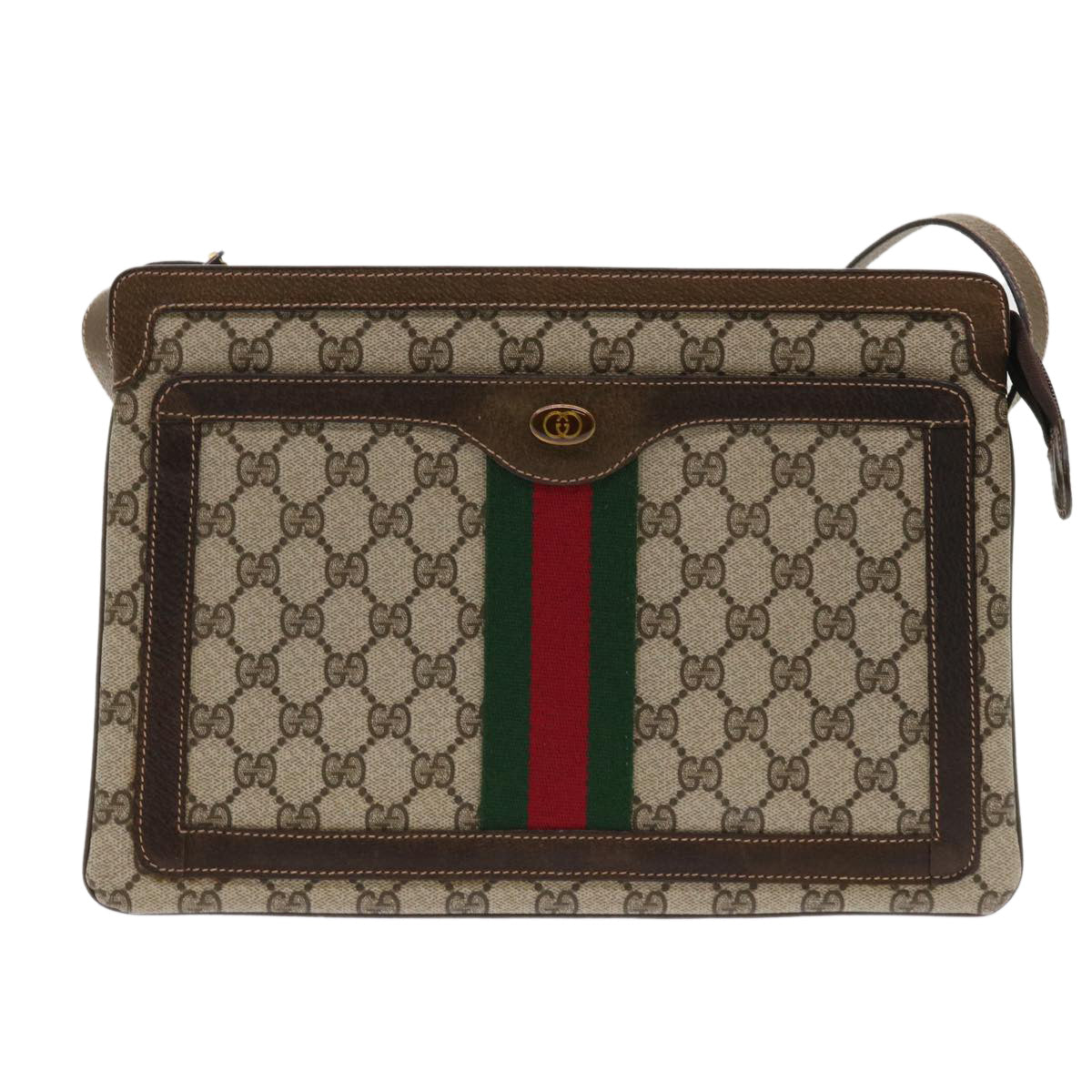 GUCCI GG Canvas Web Sherry Line Shoulder Bag Beige Red 001•16•4085 Auth ep1097