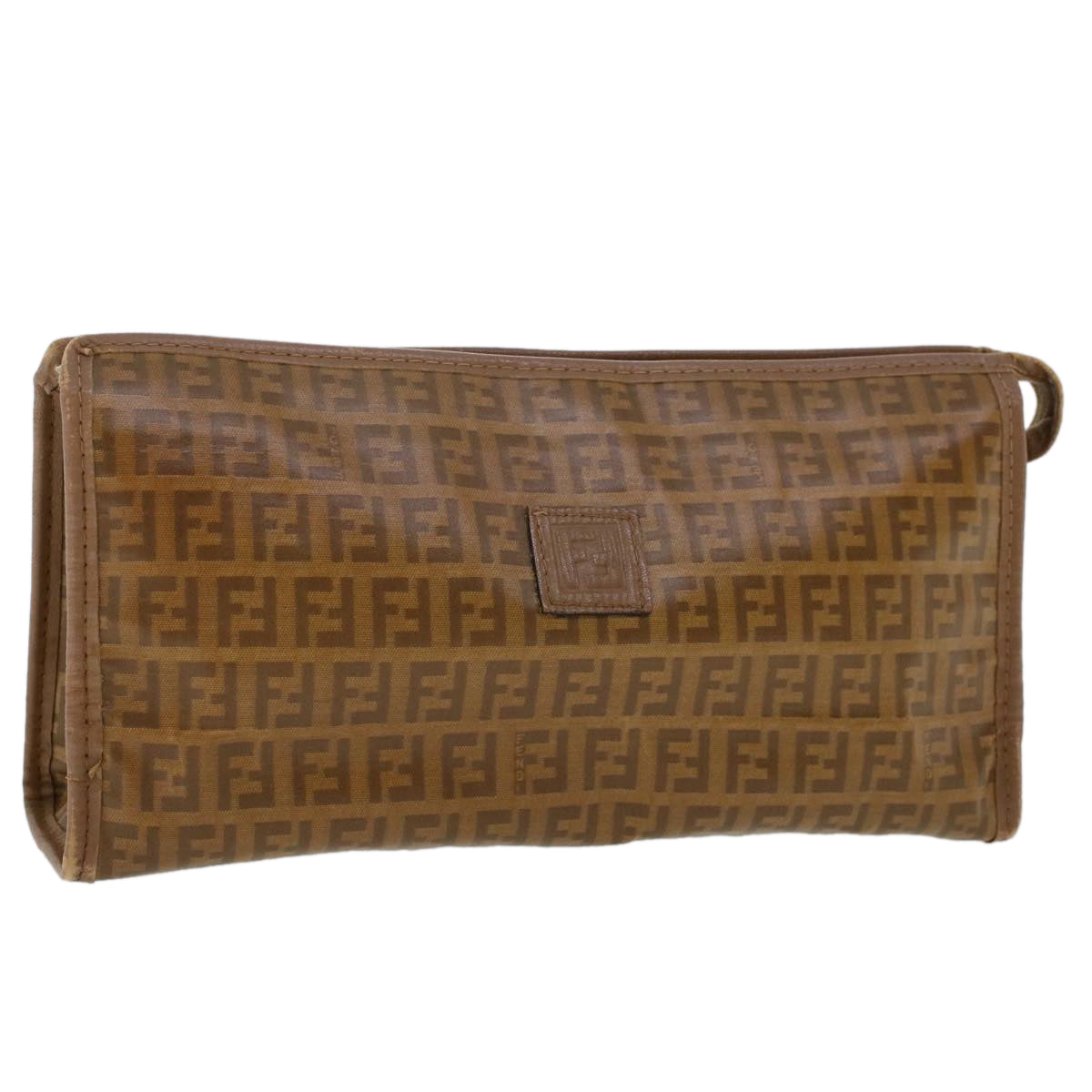 FENDI Zucchino Canvas Clutch Bag Brown Auth ep1106