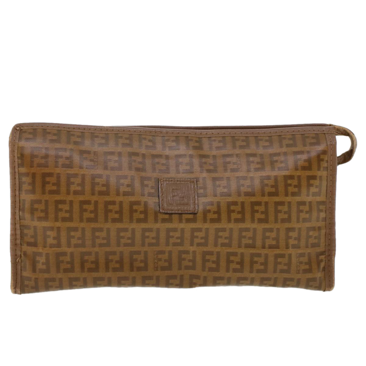 FENDI Zucchino Canvas Clutch Bag Brown Auth ep1106