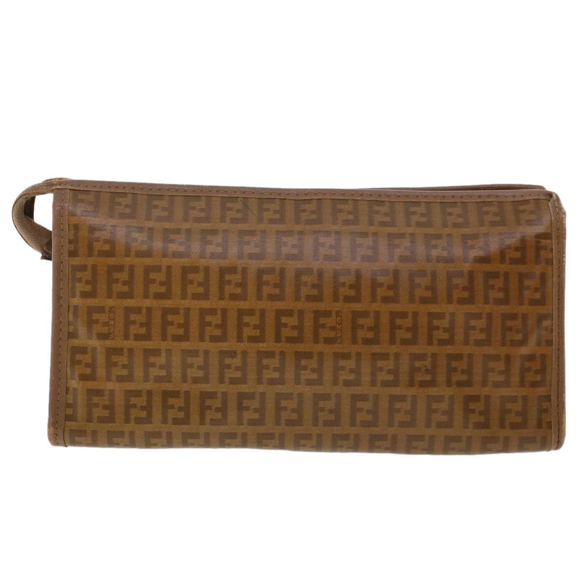 FENDI Zucchino Canvas Clutch Bag Brown Auth ep1106 - 0