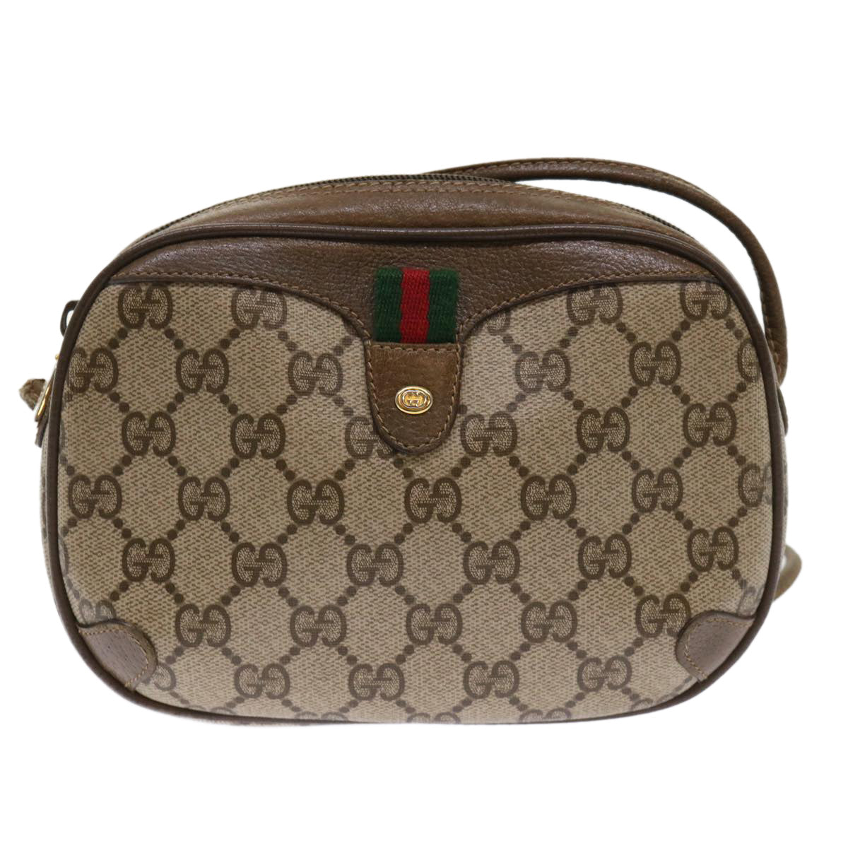 GUCCI GG Canvas Web Sherry Line Shoulder Bag Beige Red 89.02.066 Auth ep1110