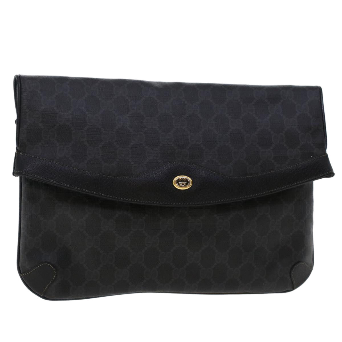 GUCCI GG Canvas Clutch Bag PVC Leather Black 156.02.075 Auth ep1120