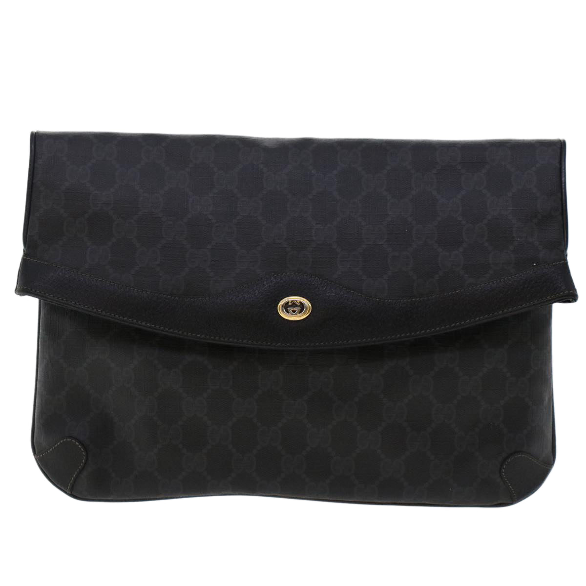 GUCCI GG Canvas Clutch Bag PVC Leather Black 156.02.075 Auth ep1120