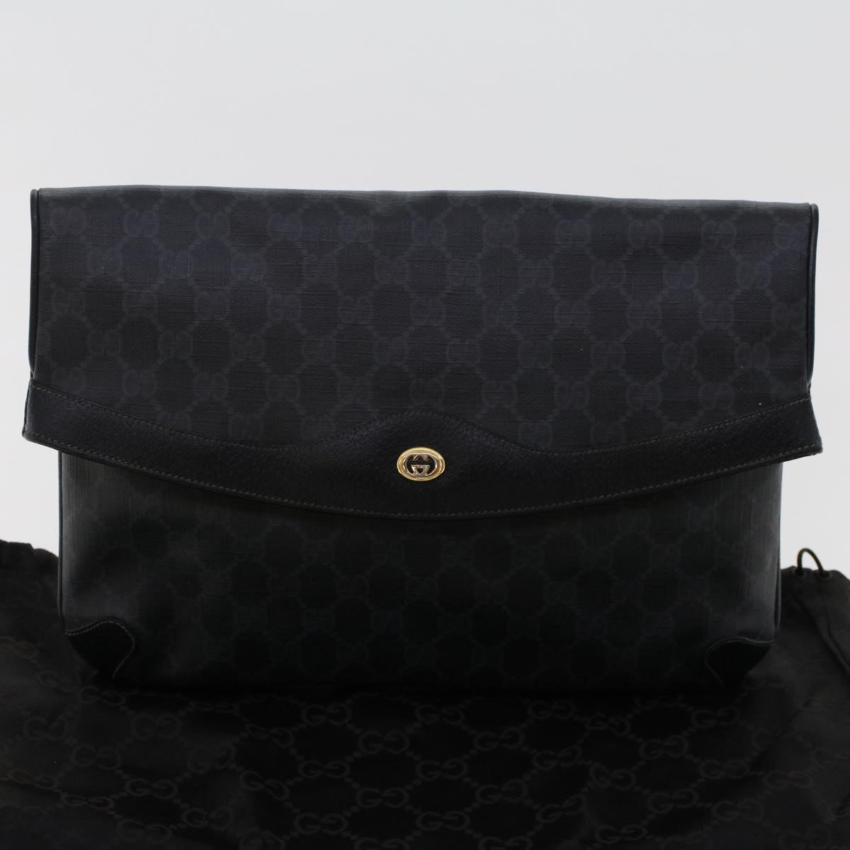 GUCCI GG Canvas Clutch Bag PVC Leather Black 156.02.075 Auth ep1120