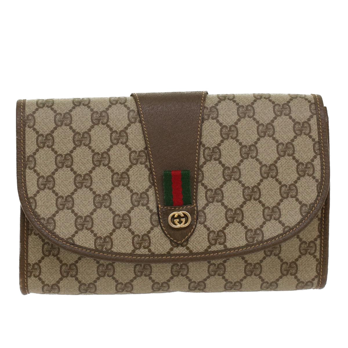 GUCCI GG Canvas Web Sherry Line Clutch Bag Beige Red Green 14.01.030 Auth ep1124