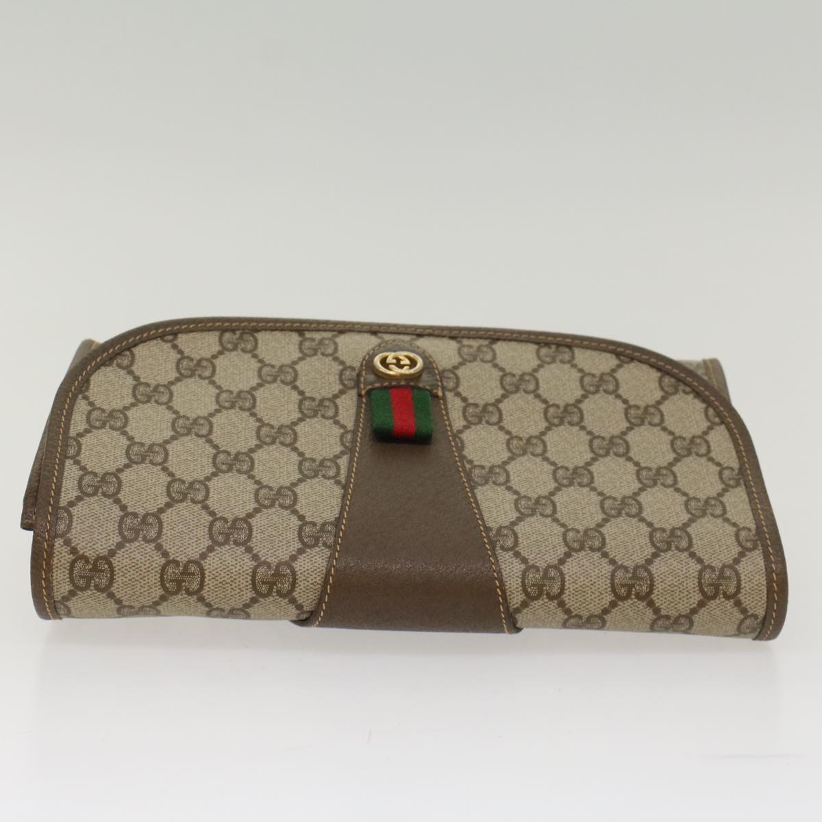 GUCCI GG Canvas Web Sherry Line Clutch Bag Beige Red Green 14.01.030 Auth ep1124