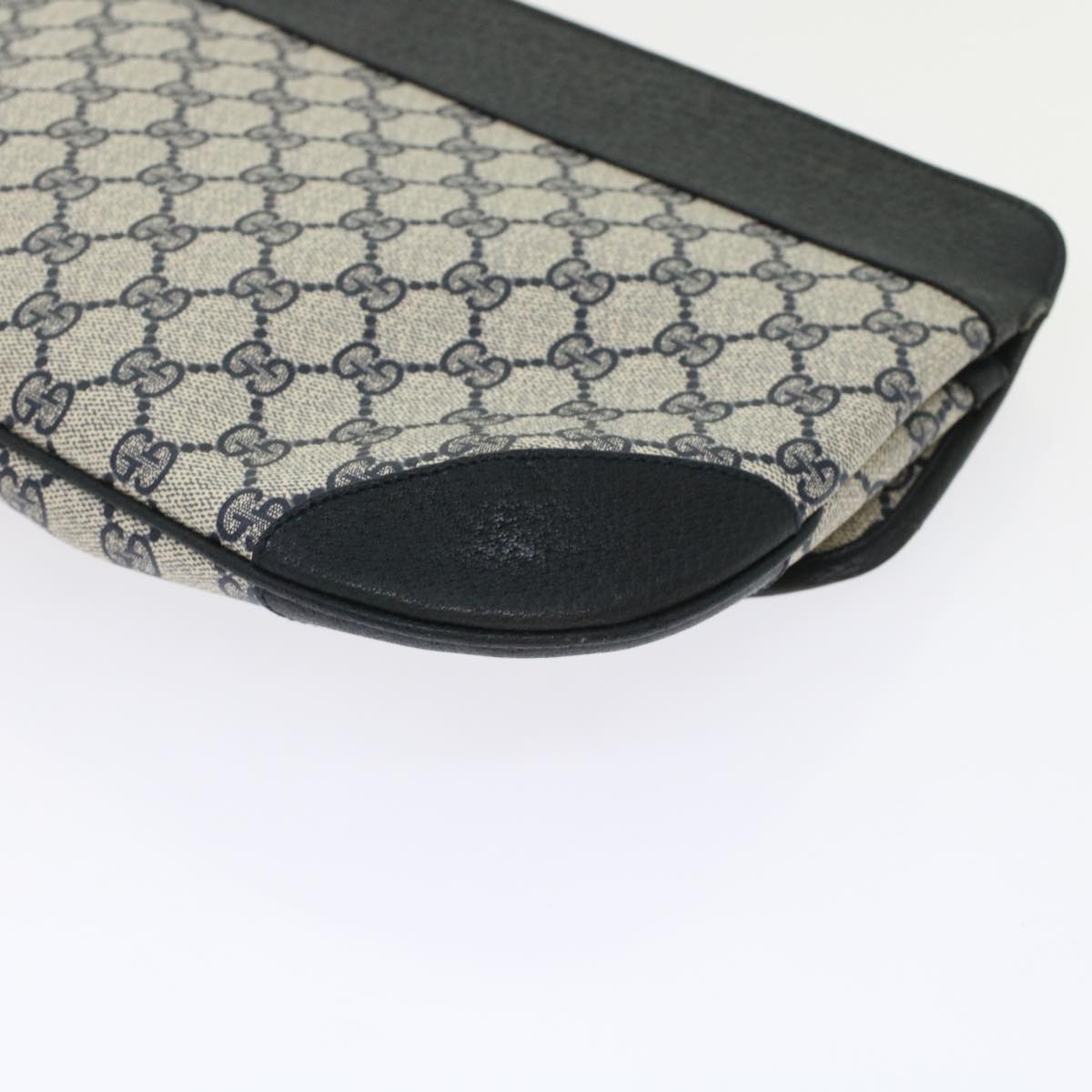 GUCCI GG Canvas Clutch Bag PVC Leather Gray Navy Auth ep1131