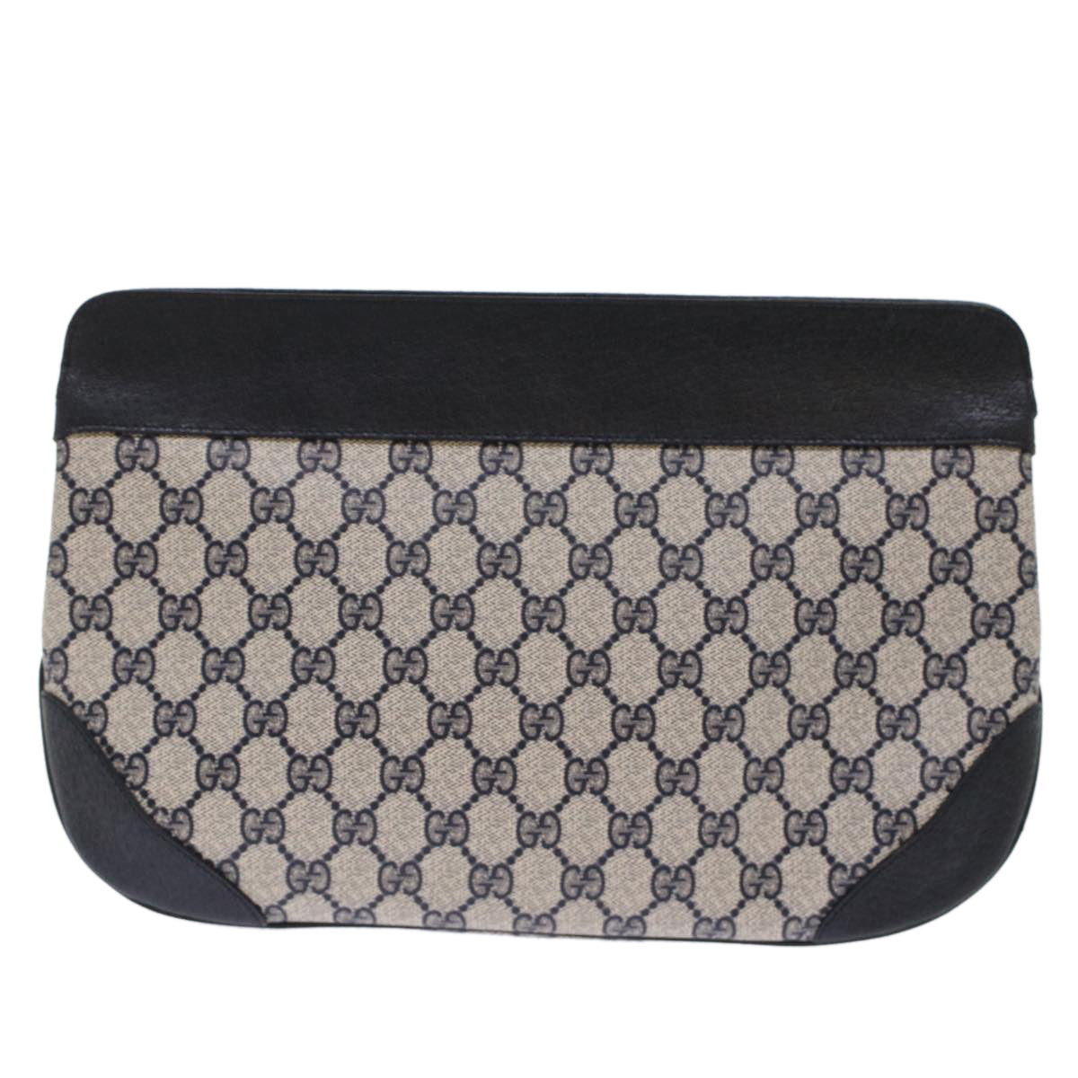 GUCCI GG Canvas Clutch Bag PVC Leather Gray Navy Auth ep1131 - 0