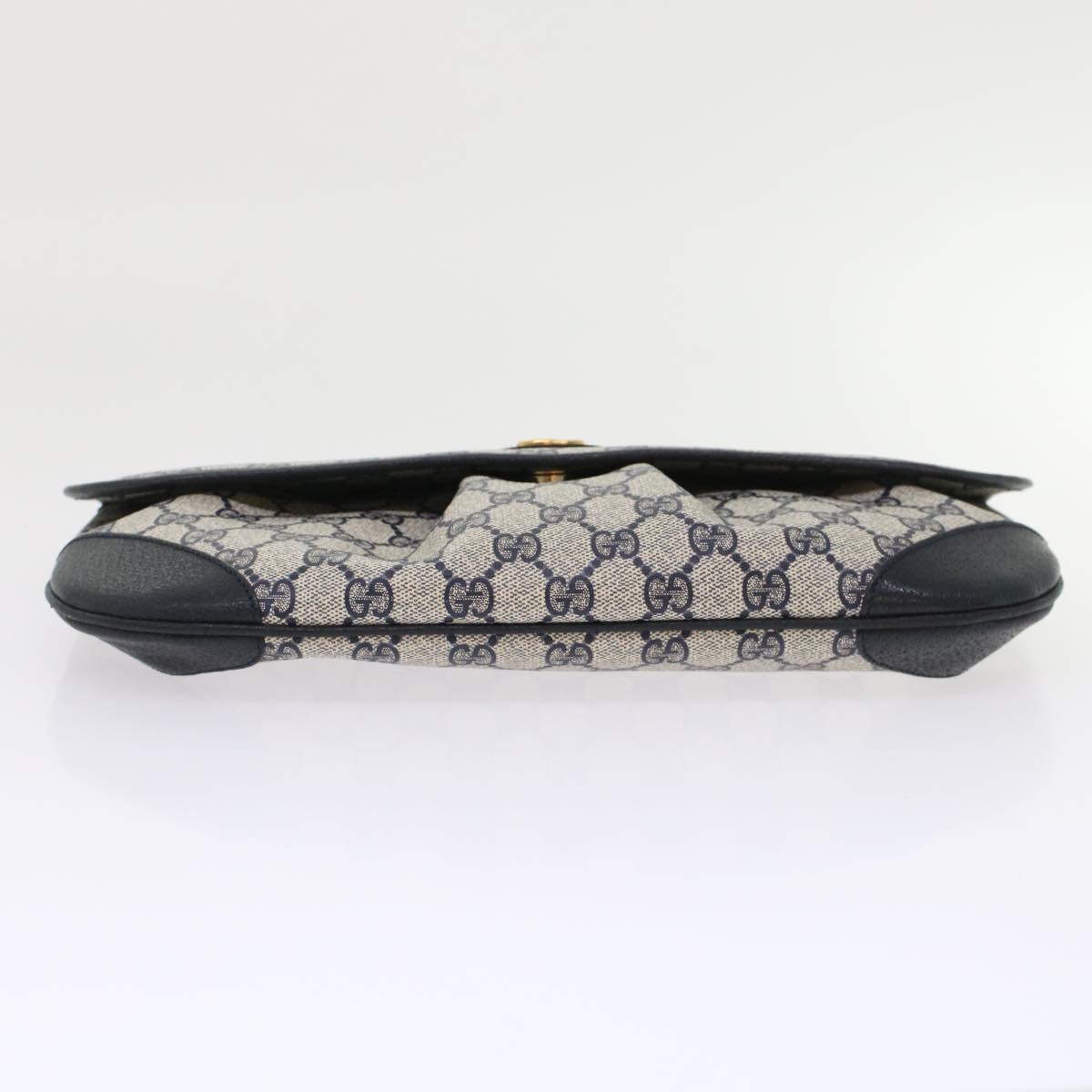 GUCCI GG Canvas Clutch Bag PVC Leather Gray Navy Auth ep1131