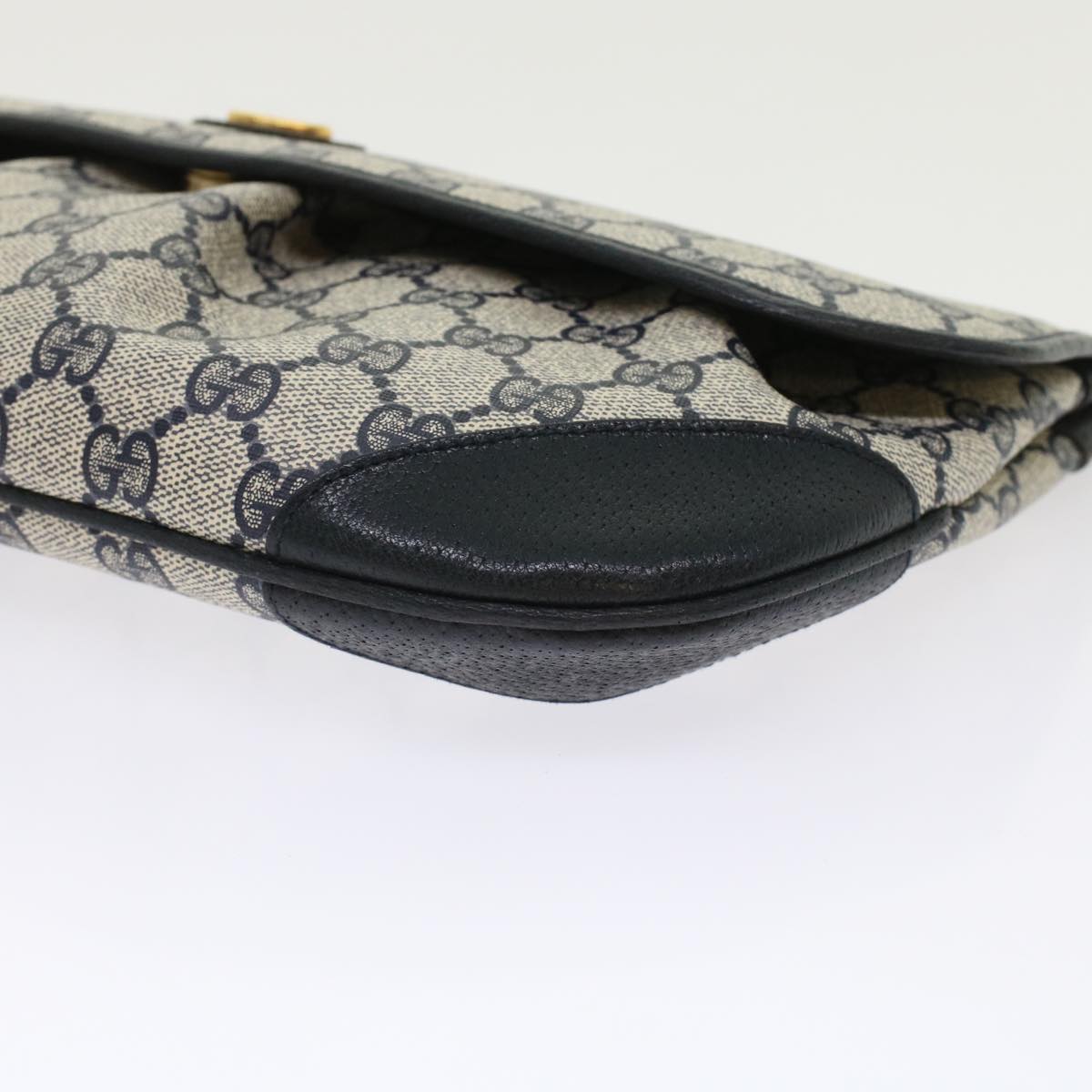 GUCCI GG Canvas Clutch Bag PVC Leather Gray Navy Auth ep1131