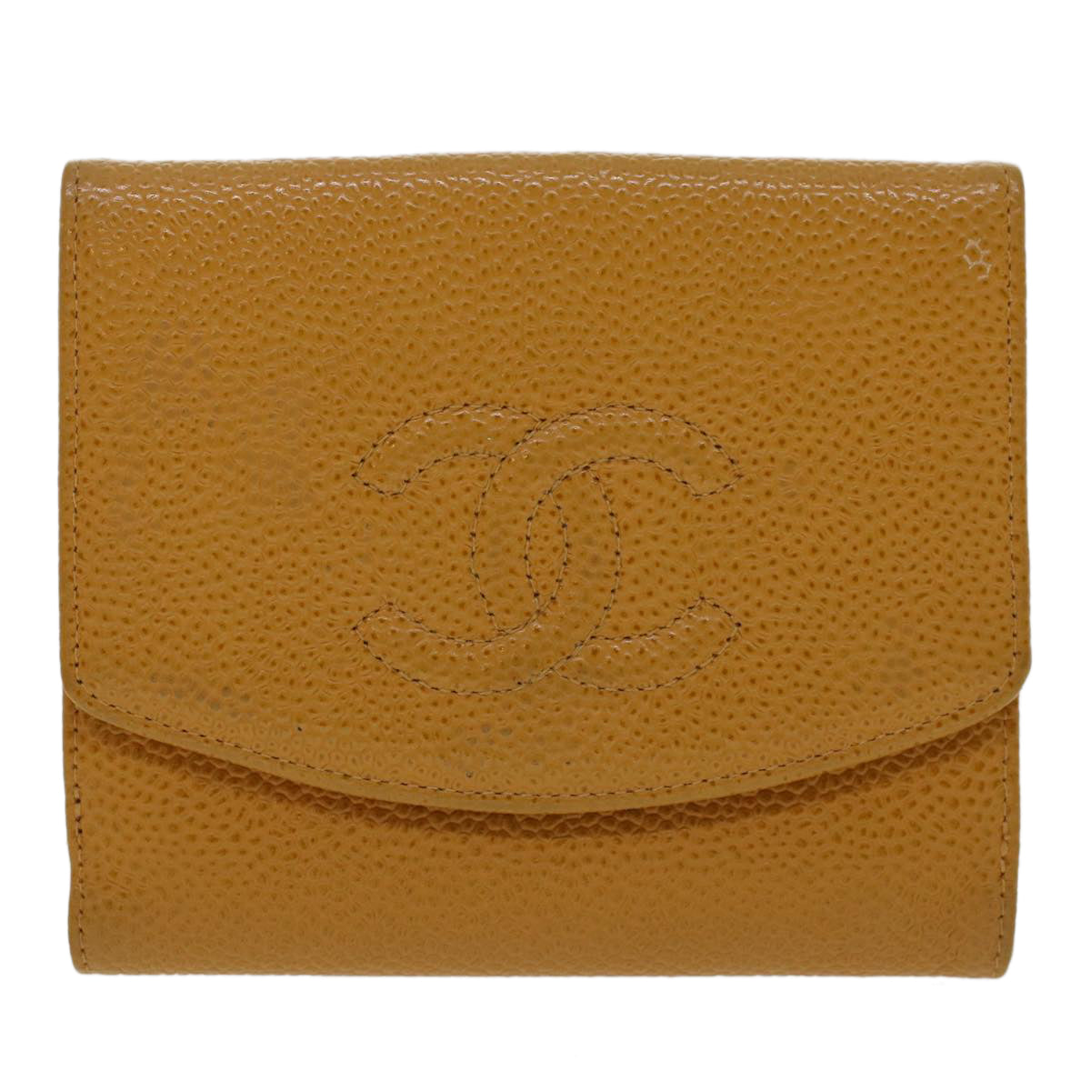 CHANEL Wallet Caviar Skin Yellow CC Auth ep1148