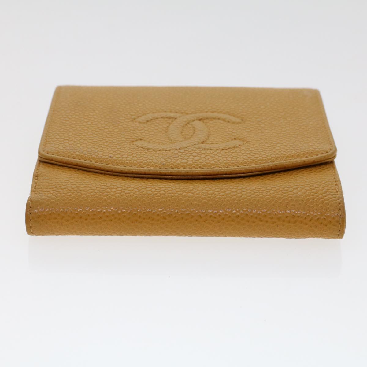 CHANEL Wallet Caviar Skin Yellow CC Auth ep1148