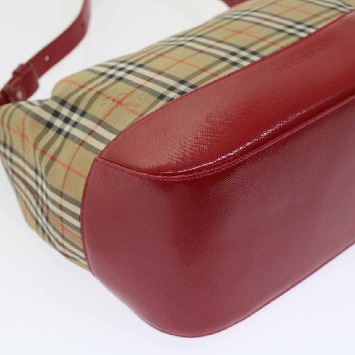 BURBERRY Nova Check Shoulder Bag Canvas Leather Beige Red Auth ep1162