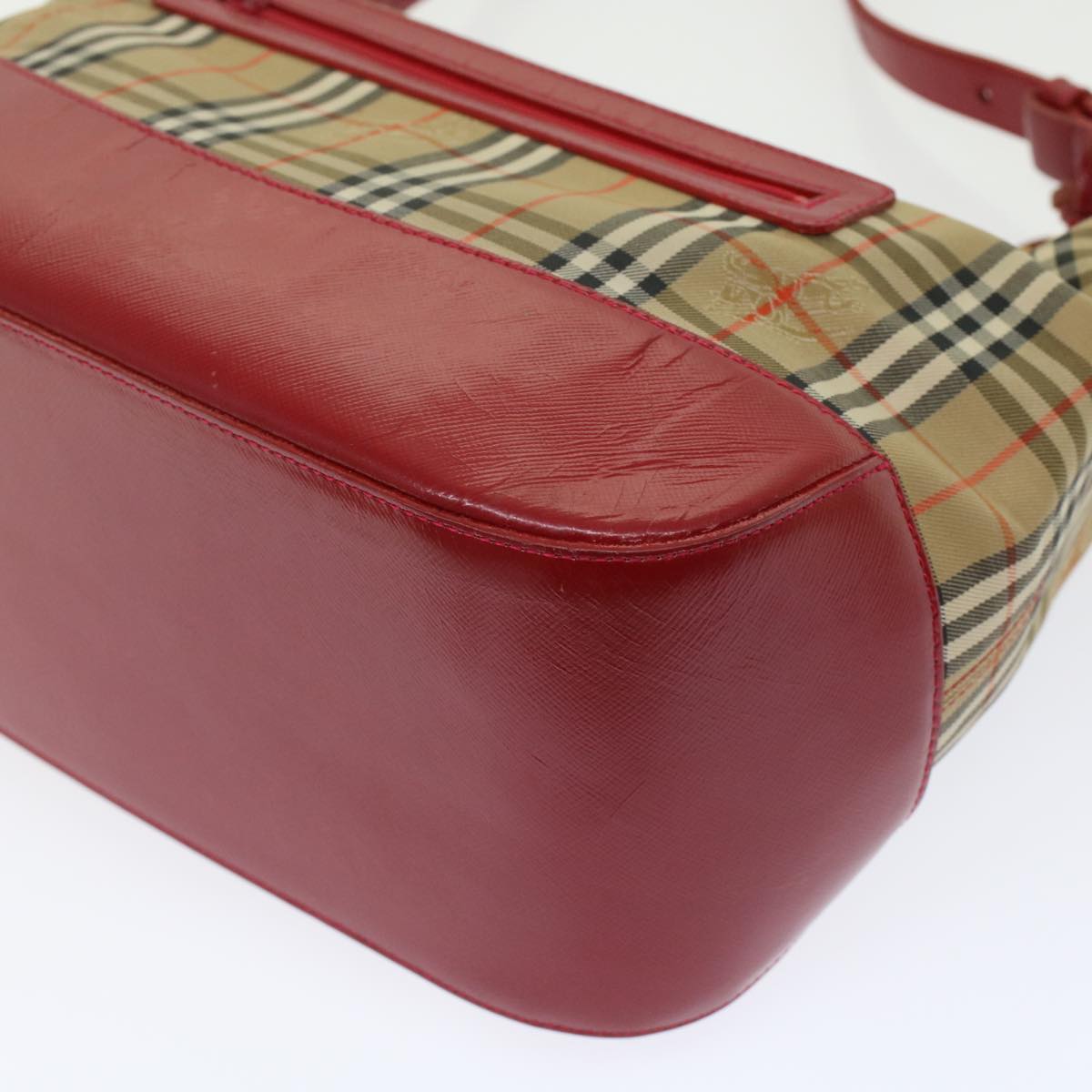 BURBERRY Nova Check Shoulder Bag Canvas Leather Beige Red Auth ep1162