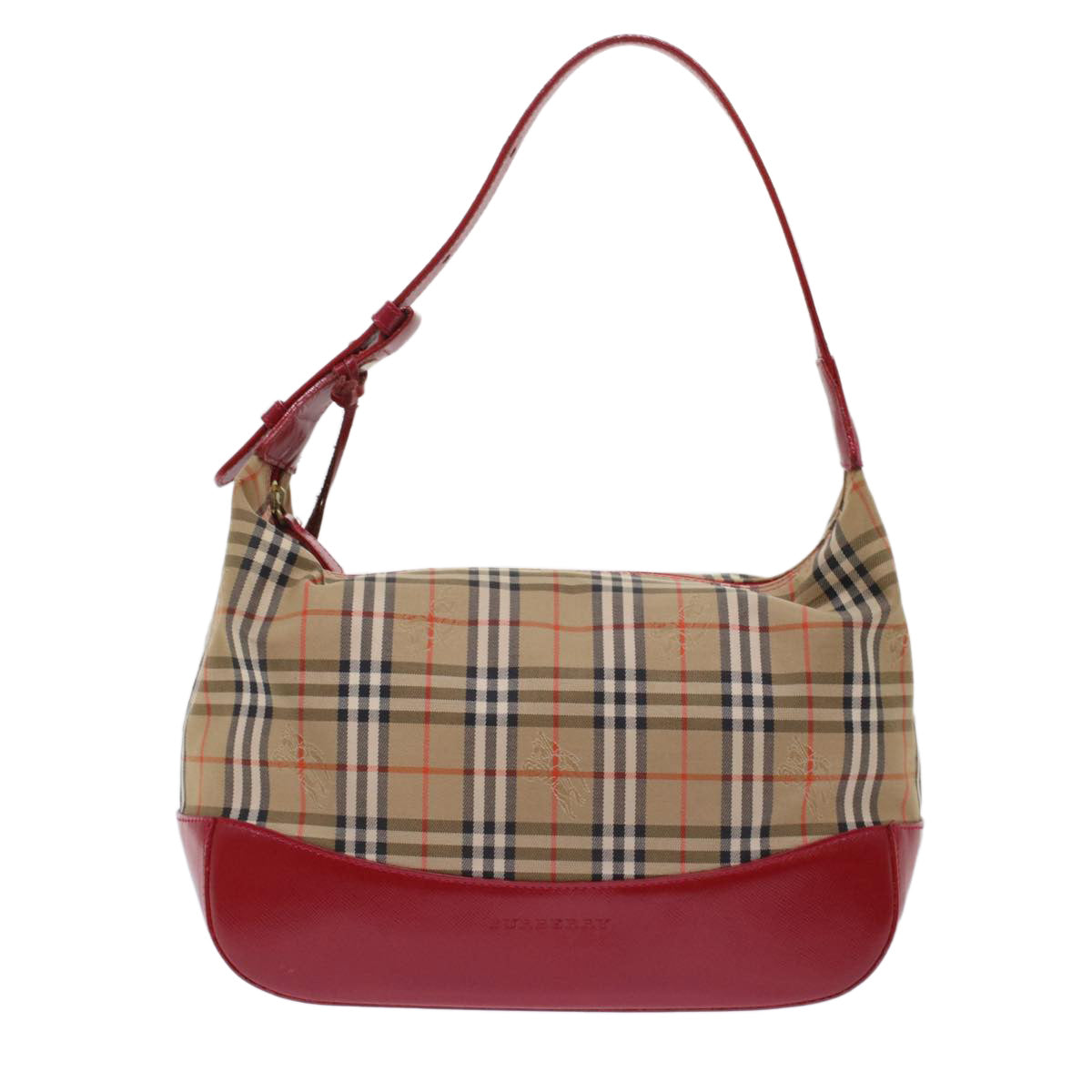 BURBERRY Nova Check Shoulder Bag Canvas Leather Beige Red Auth ep1162