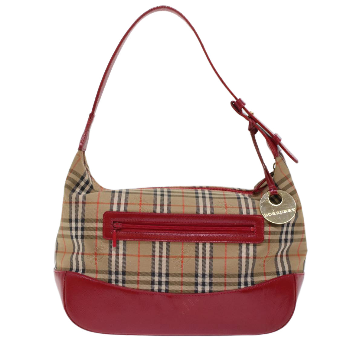 BURBERRY Nova Check Shoulder Bag Canvas Leather Beige Red Auth ep1162 - 0