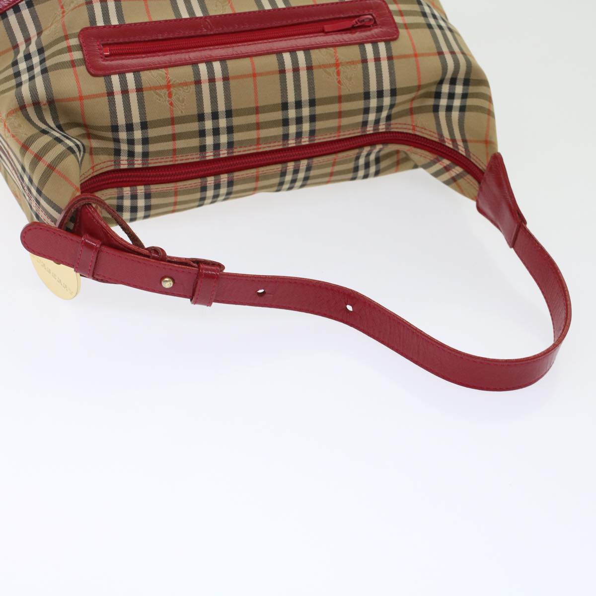 BURBERRY Nova Check Shoulder Bag Canvas Leather Beige Red Auth ep1162