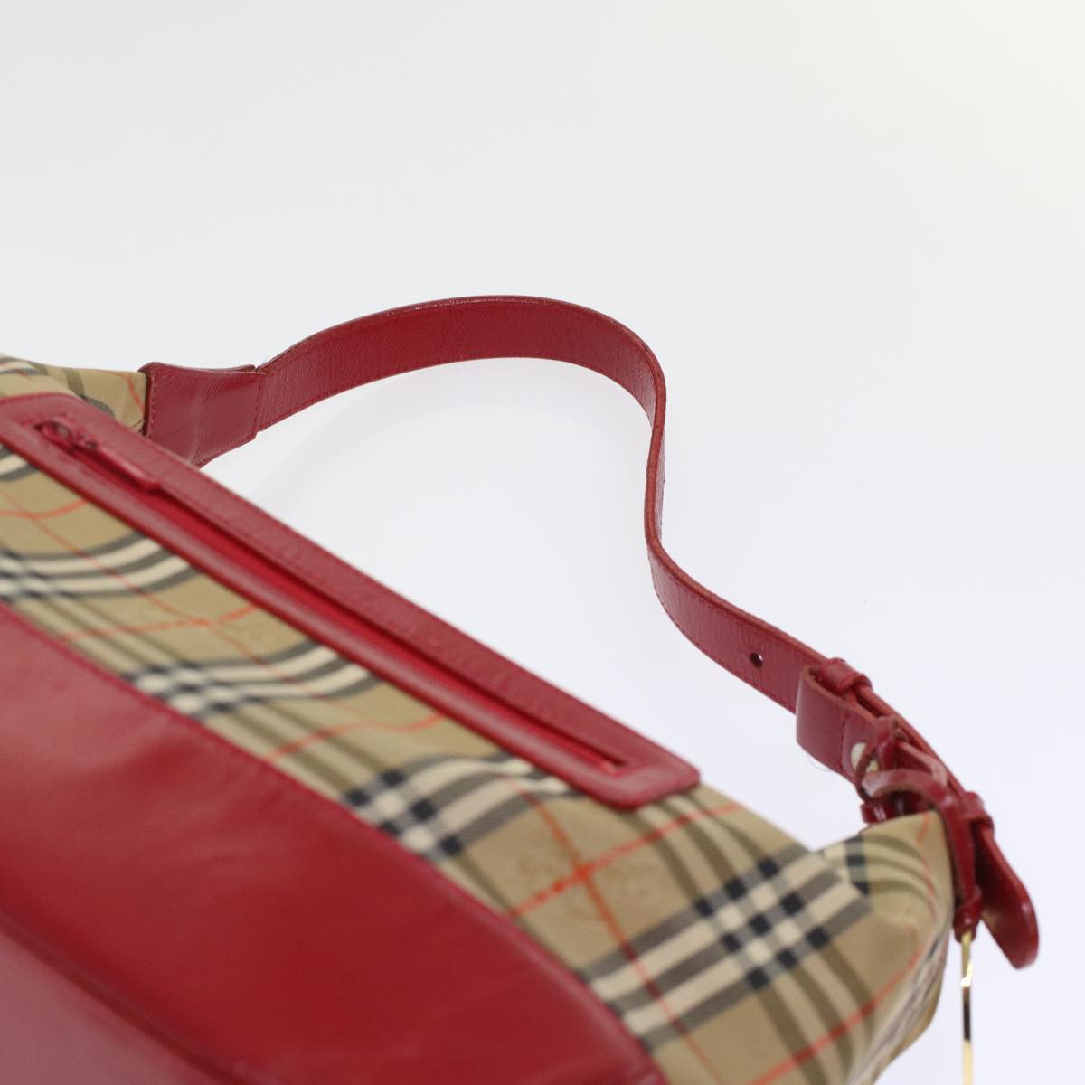 BURBERRY Nova Check Shoulder Bag Canvas Leather Beige Red Auth ep1162