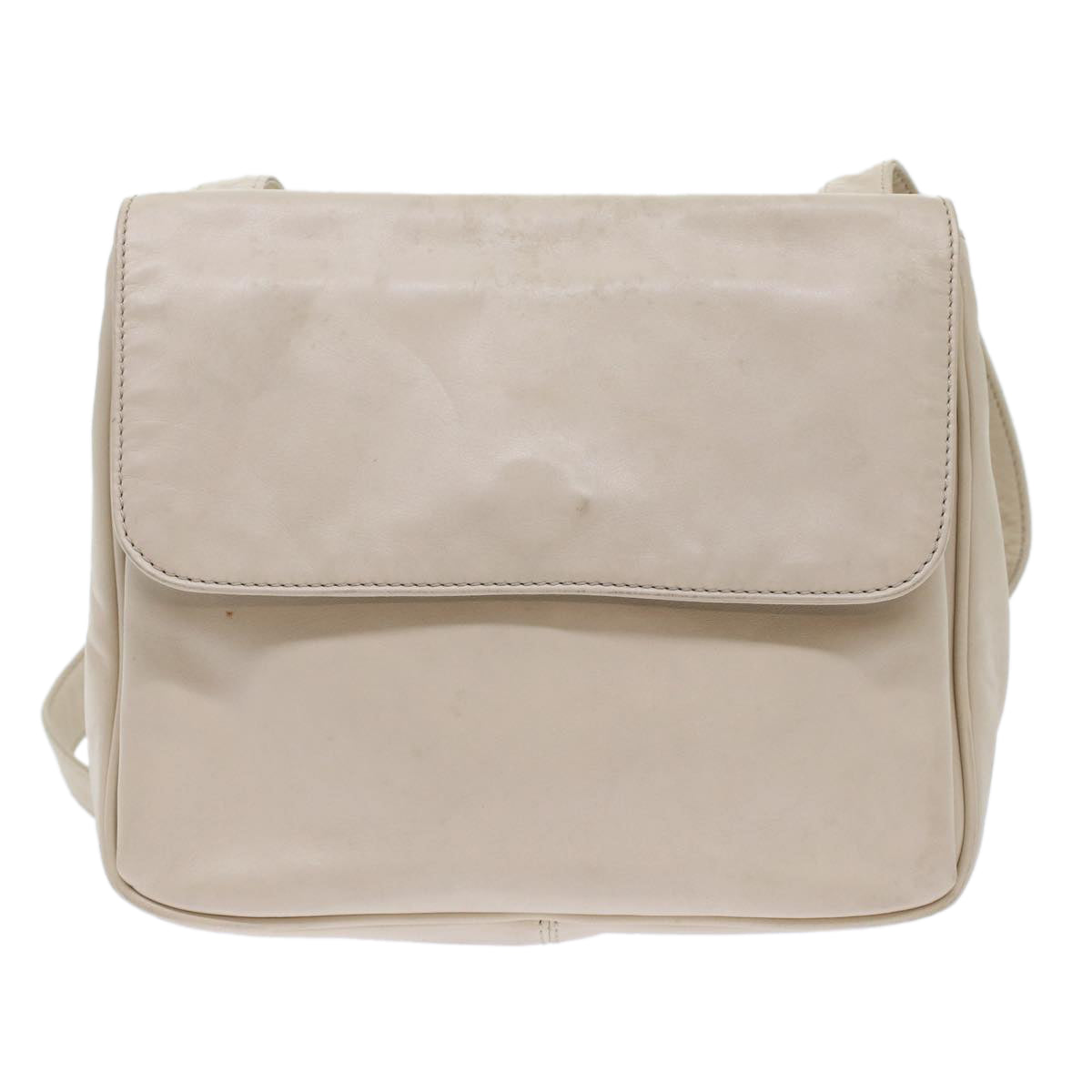 CELINE Shoulder Bag Leather White Auth ep1176 - 0