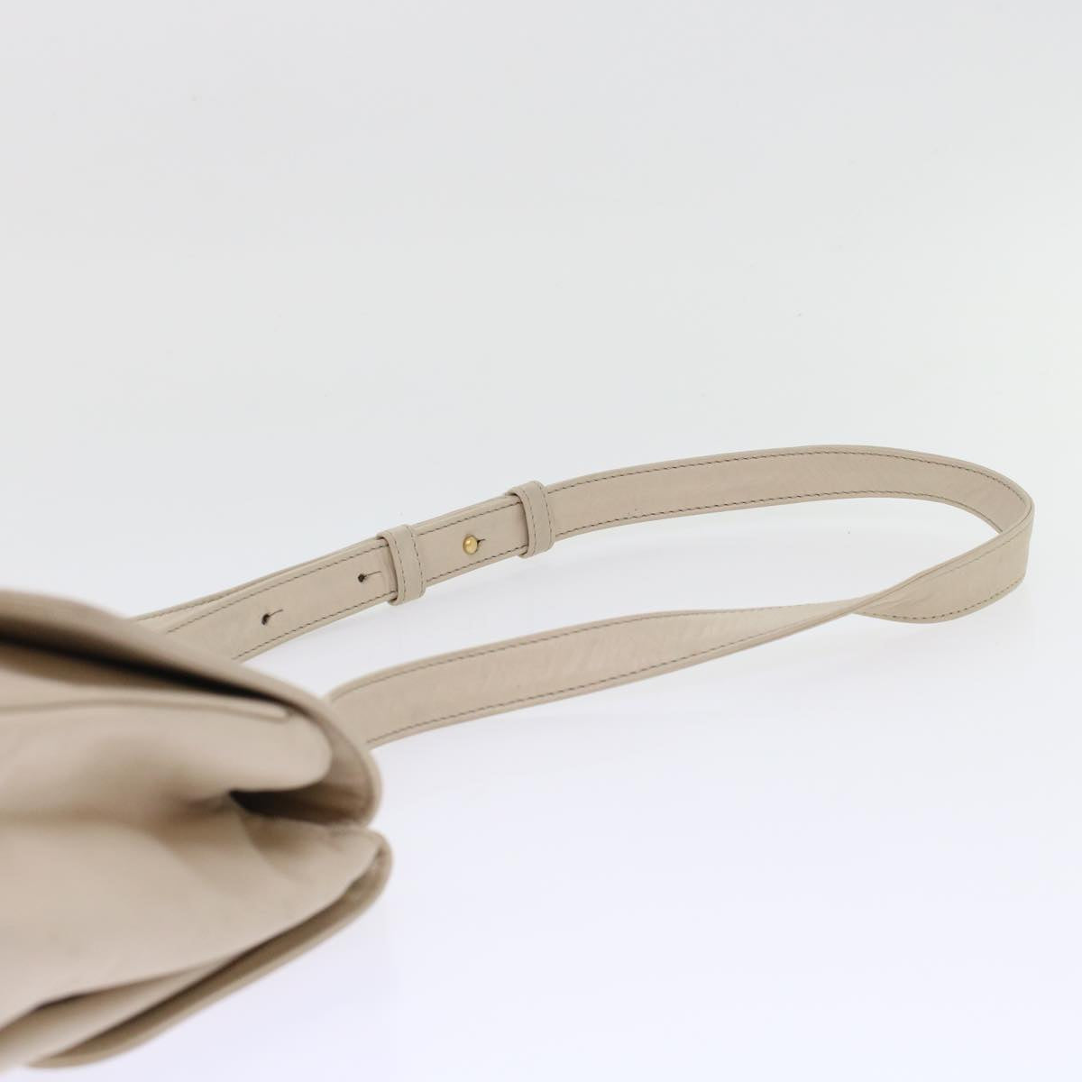 CELINE Shoulder Bag Leather White Auth ep1176
