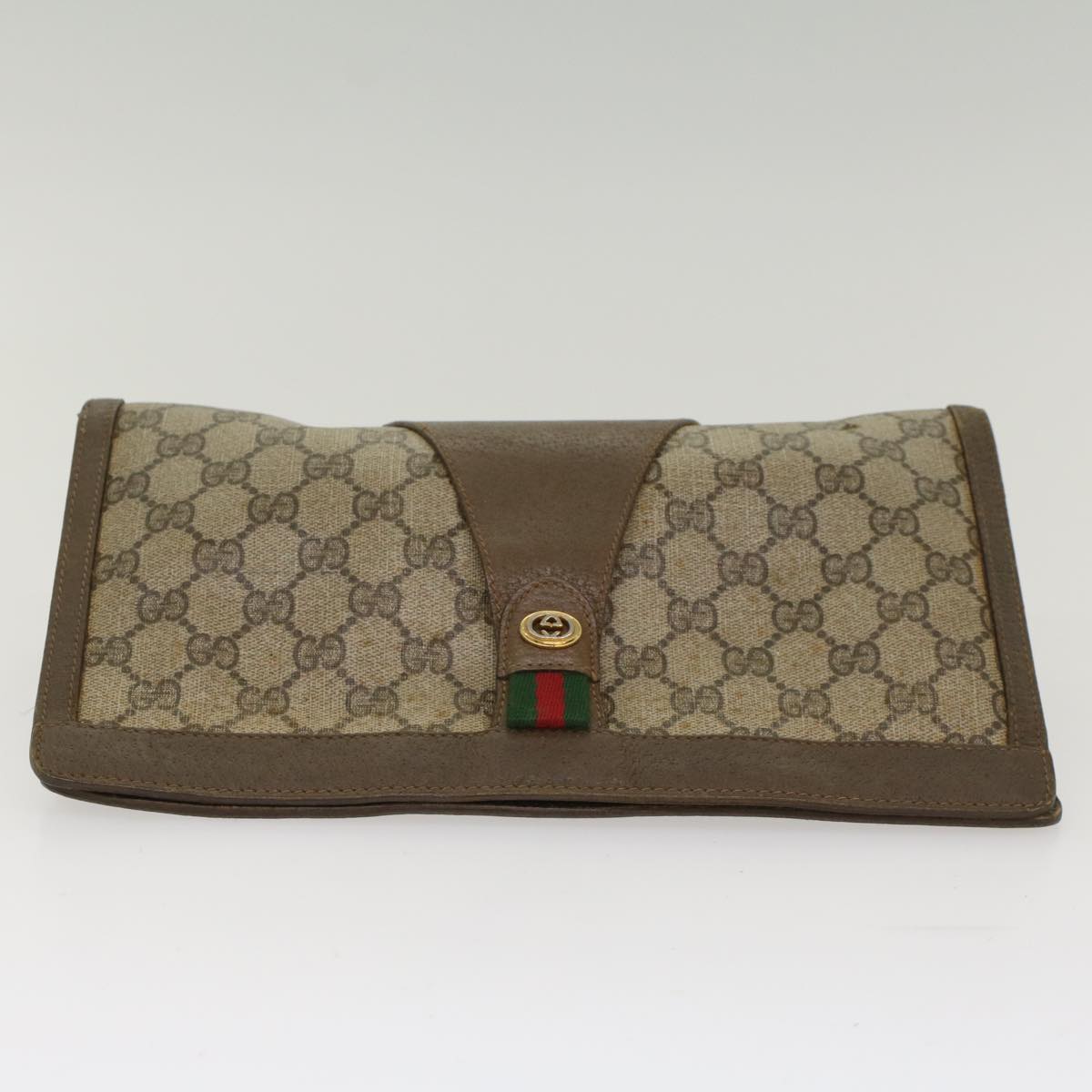 GUCCI GG Canvas Web Sherry Line Clutch Bag Beige Red 56•01•012 Auth ep1196